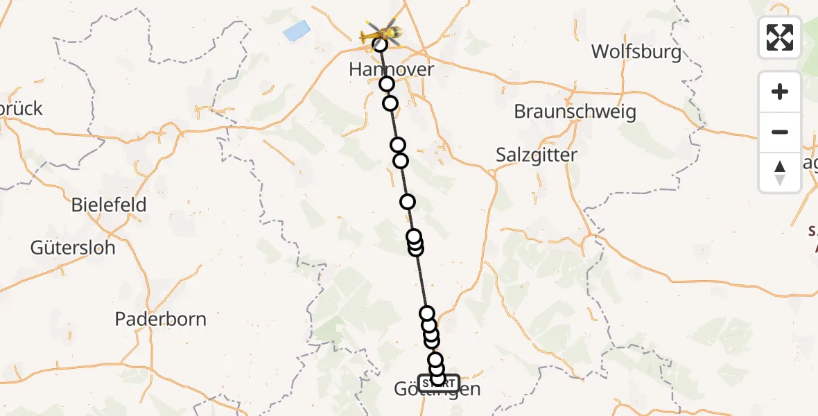 Routekaart van de vlucht: Ambulanzhubschrauber nach Flughafen Hannover