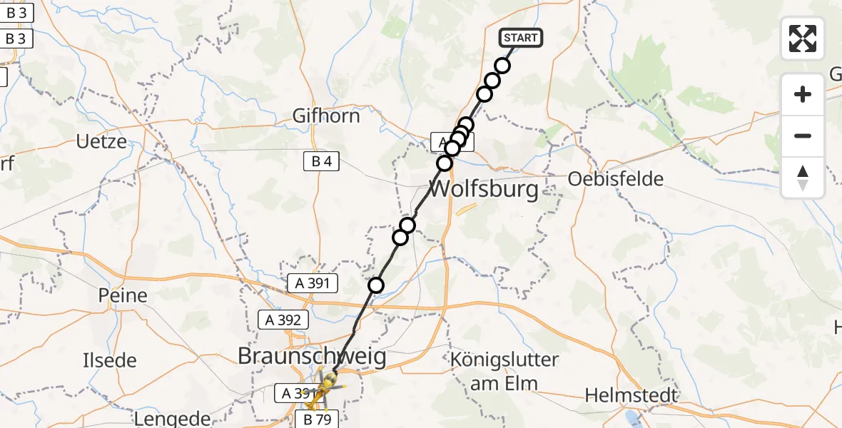 Routekaart van de vlucht: Rettungshubschrauber nach Braunschweig, Salzdahlumer Straße