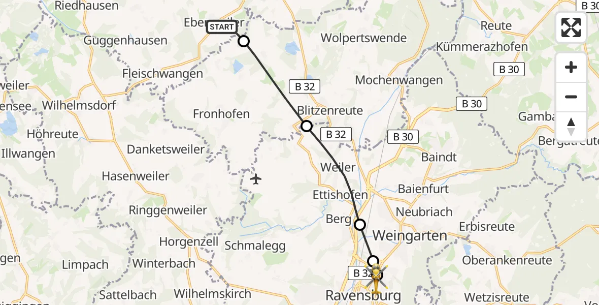 Routekaart van de vlucht: Rettungshubschrauber nach Sankt Elisabeth Hospital