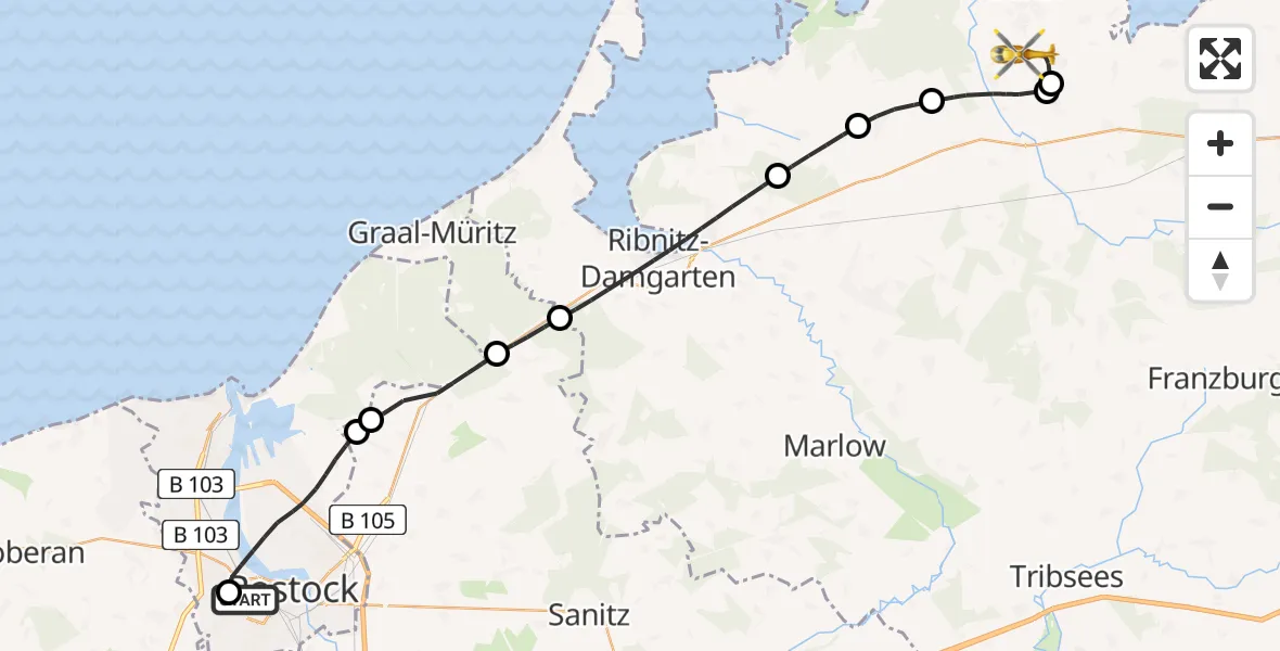 Routekaart van de vlucht: Rettungshubschrauber nach Barth, L 23