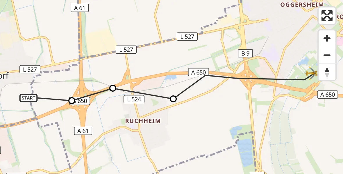 Flugroute Rettungshubschrauber Maxdorf - Ludwigshafen am Rhein, 29 März 2026, 13:07