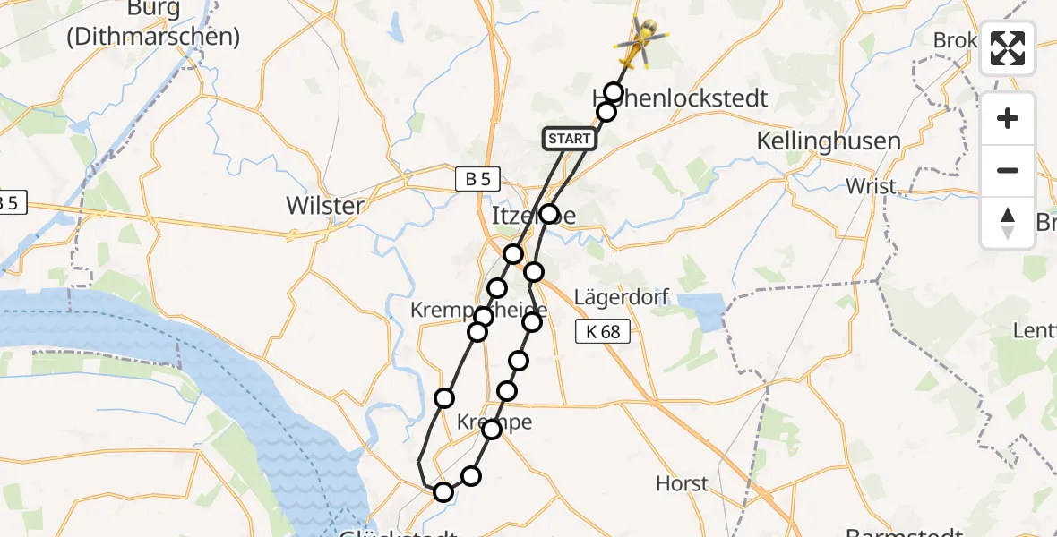 Flugroute Rettungshubschrauber Itzehoe - Hohenlockstedt, 29 März 2026, 13:11