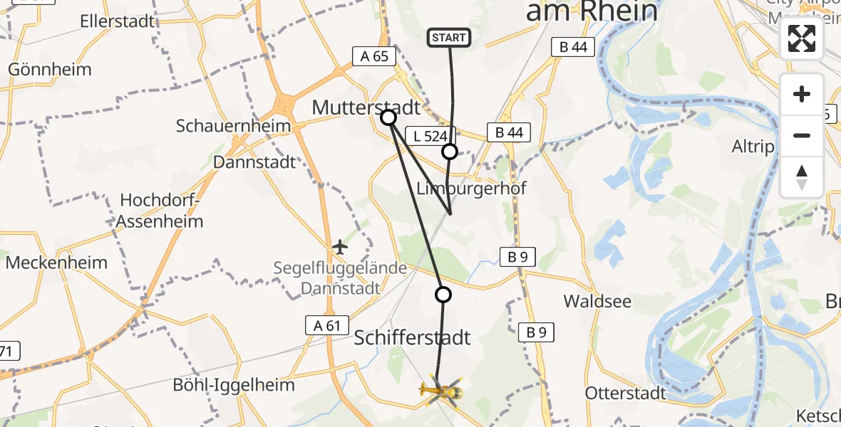 Routekaart van de vlucht: Rettungshubschrauber nach Schifferstadt, Jahnstraße