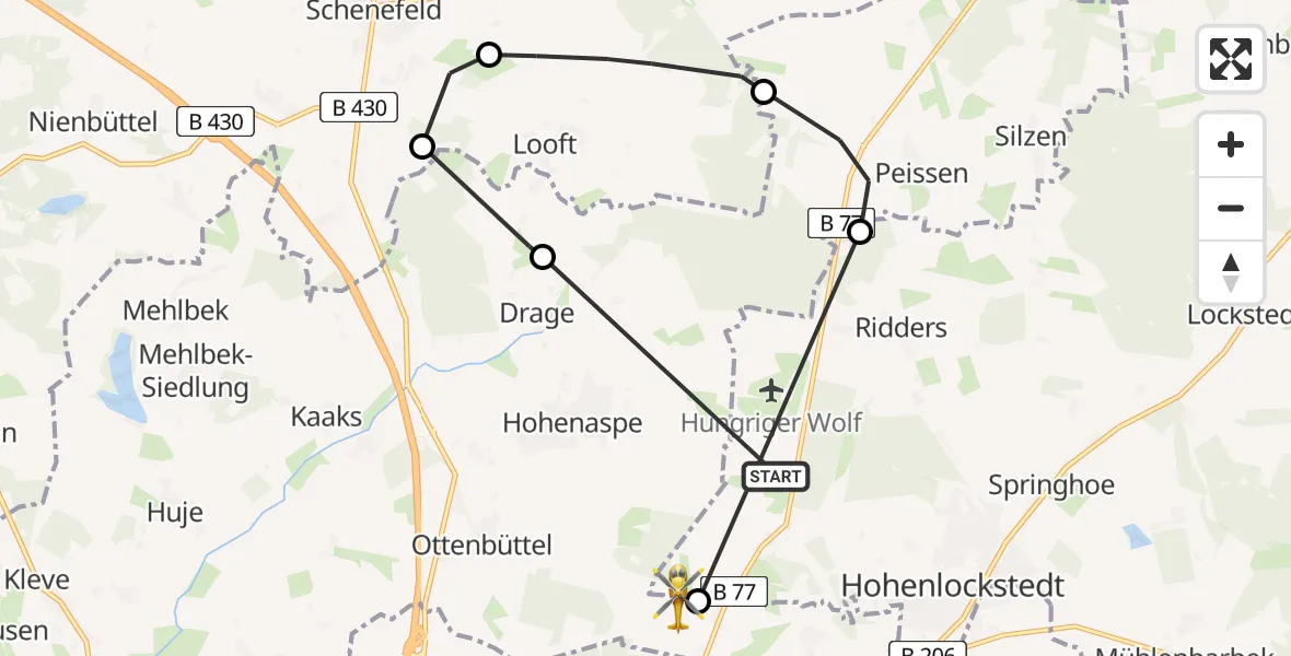 Flugroute Rettungshubschrauber Hohenlockstedt - Schlotfeld, 29 März 2026, 13:34