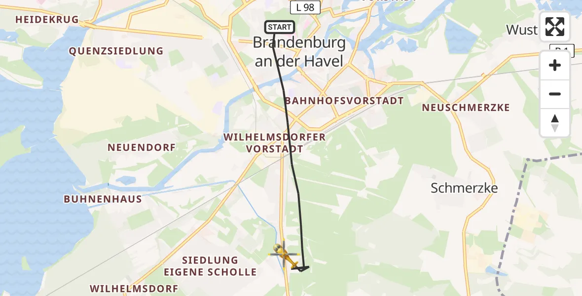 Flugroute Rettungshubschrauber Brandenburg an der Havel - Brandenburg an der Havel, 29 März 2026, 13:44