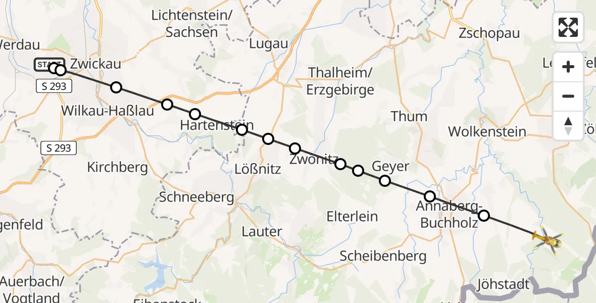 Routekaart van de vlucht: Rettungshubschrauber nach Jöhstadt, LPG-Straße