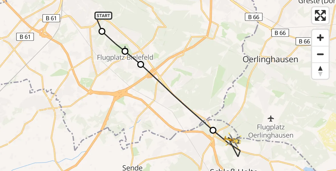 Flugroute Rettungshubschrauber Luftrettungszentrum Bielefeld - Schloß Holte-Stukenbrock, 29 März 2026, 14:03