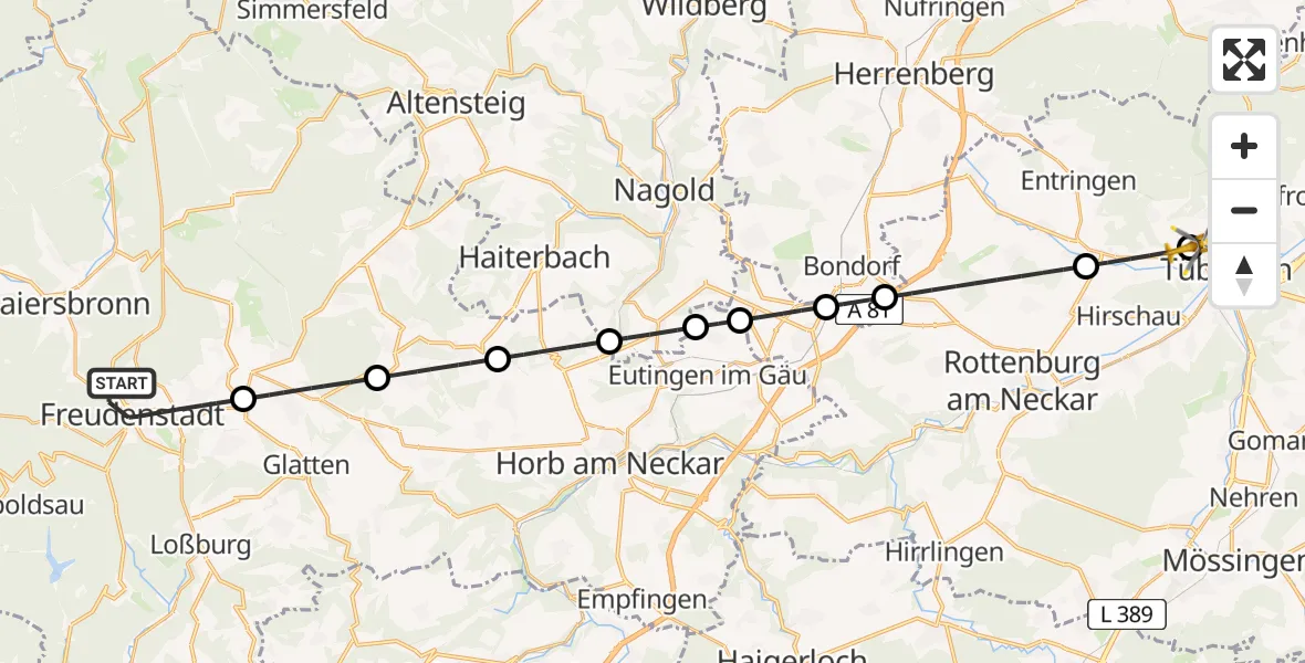 Routekaart van de vlucht: Rettungshubschrauber nach Tübingen University Hospital
