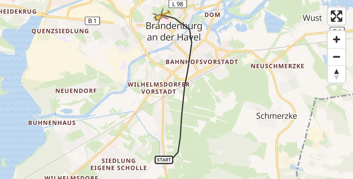 Flugroute Rettungshubschrauber Brandenburg an der Havel - Brandenburg an der Havel, 29 März 2026, 14:12