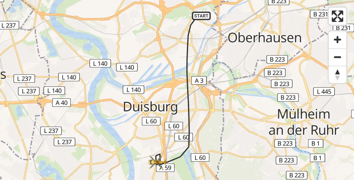 Routekaart van de vlucht: Rettungshubschrauber nach Duisburg, Düsseldorfer Straße
