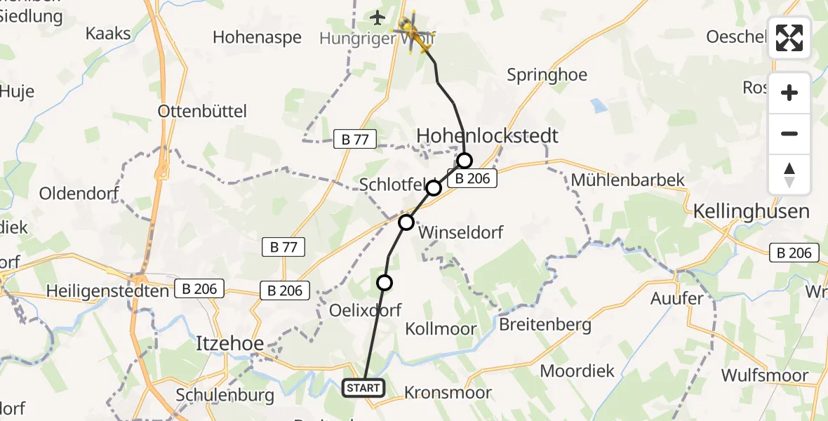 Routekaart van de vlucht: Rettungshubschrauber nach Hohenlockstedt, Hungriger Wolf