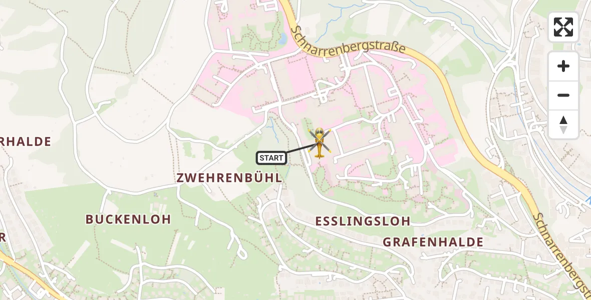 Flugroute Rettungshubschrauber Tübingen University Hospital - Tübingen University Hospital, 29 März 2026, 14:23