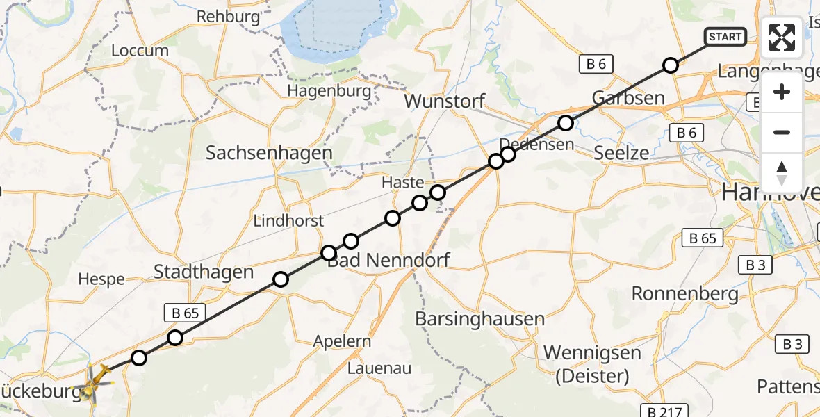 Flugroute Ambulanzhubschrauber Flughafen Hannover - Obernkirchen, 29 März 2026, 14:28