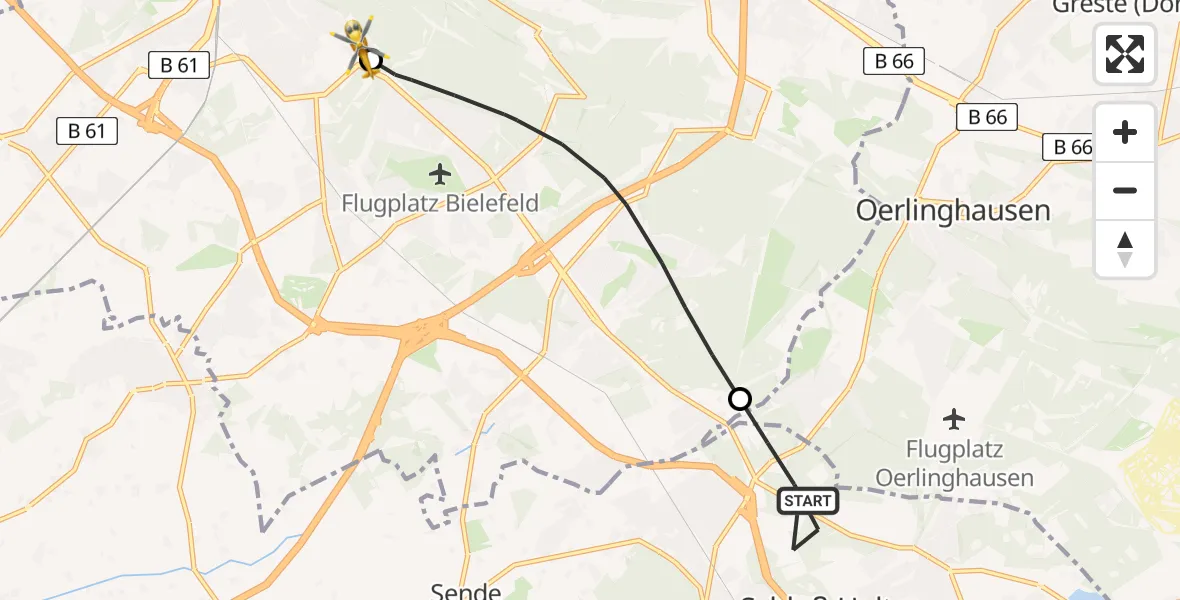 Routekaart van de vlucht: Rettungshubschrauber nach Luftrettungszentrum Bielefeld