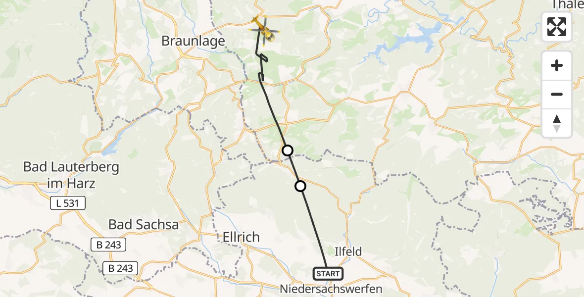 Flugroute Rettungshubschrauber Harztor - Oberharz am Brocken, 29 März 2026, 14:36