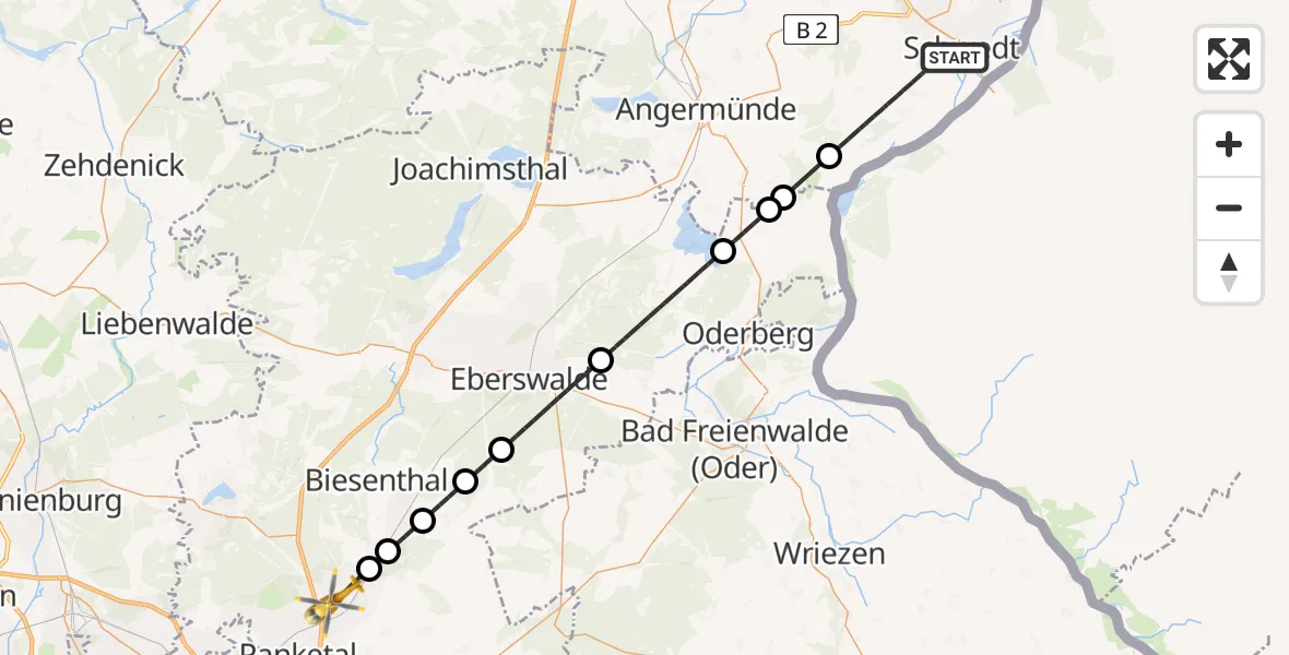 Routekaart van de vlucht: Ambulanzhubschrauber nach Bernau bei Berlin, Ladeburger Chaussee
