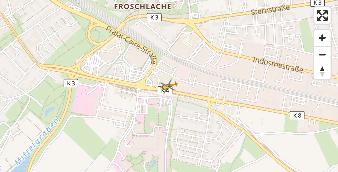 Flugroute Rettungshubschrauber Ludwigshafen Accident Hospital - Ludwigshafen Accident Hospital, 29 März 2026, 14:37