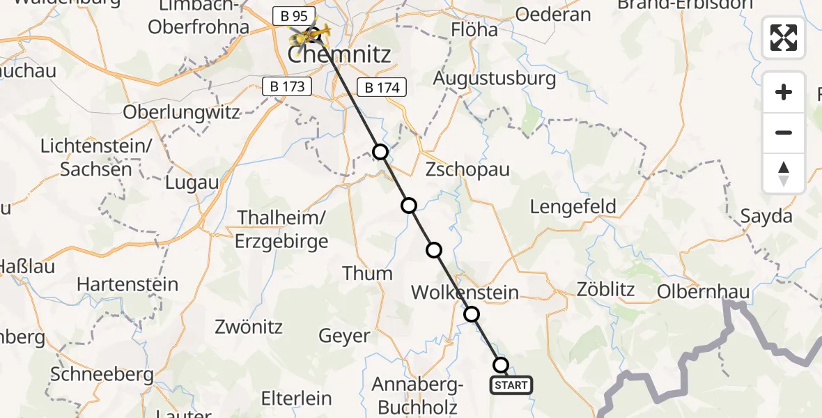 Routekaart van de vlucht: Rettungshubschrauber nach Flemmingstraße Hospital Rooftop
