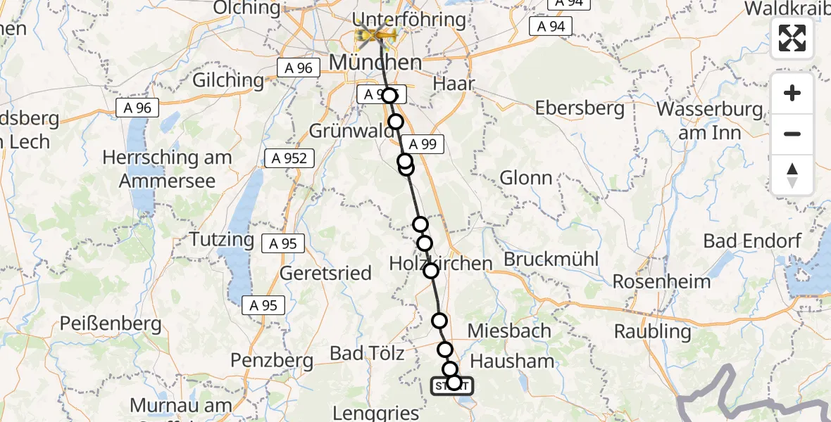 Routekaart van de vlucht: Rettungshubschrauber nach München, Kölner Platz