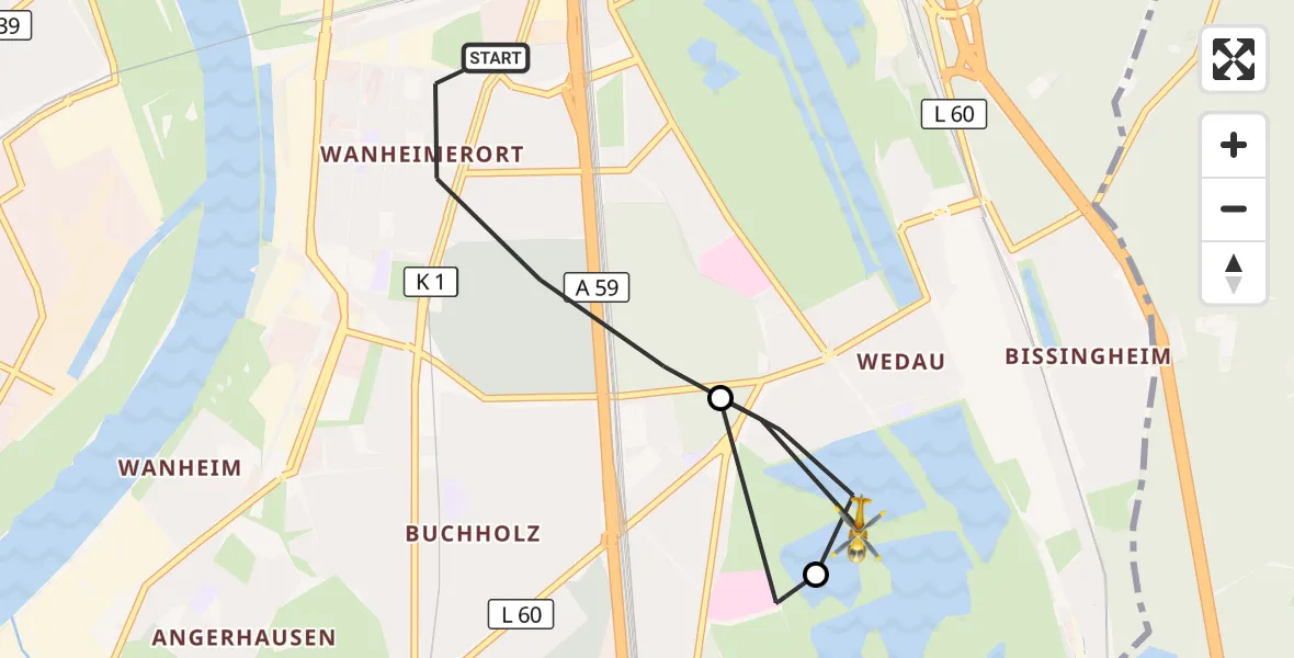 Flugroute Rettungshubschrauber Duisburg - Duisburg, 29 März 2026, 15:06