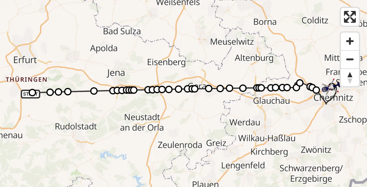 Routekaart van de vlucht: Polizeihubschrauber nach Chemnitz-Glösa Industrial Park Hubschrauberlandeplatz