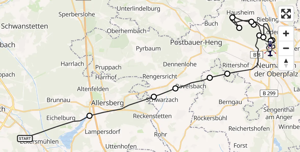 Routekaart van de vlucht: Polizeihubschrauber nach Neumarkt i.d.OPf., Berliner Ring