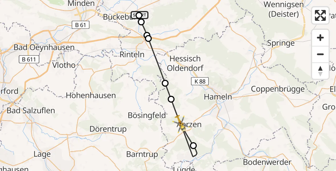Routekaart van de vlucht: Ambulanzhubschrauber nach Aerzen, Heerstraße