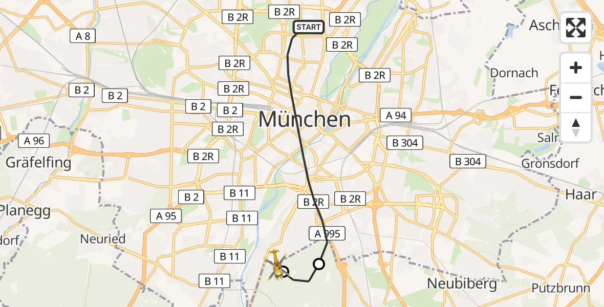 Flugroute Rettungshubschrauber München - ADAC Air Rescue Center Hubschrauberlandeplatz (Christoph 1), 29 März 2026, 15:21
