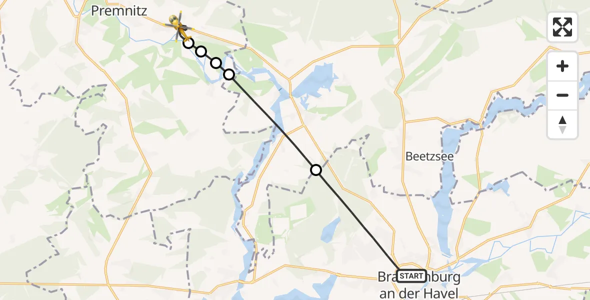 Flugroute Rettungshubschrauber Brandenburg an der Havel - Premnitz, 29 März 2026, 15:28