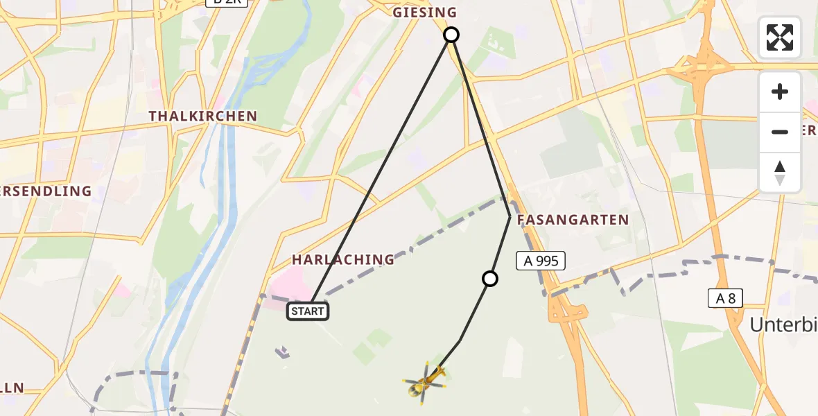 Routekaart van de vlucht: Rettungshubschrauber nach Perlacher Forst, Winkelweg-Geräumt