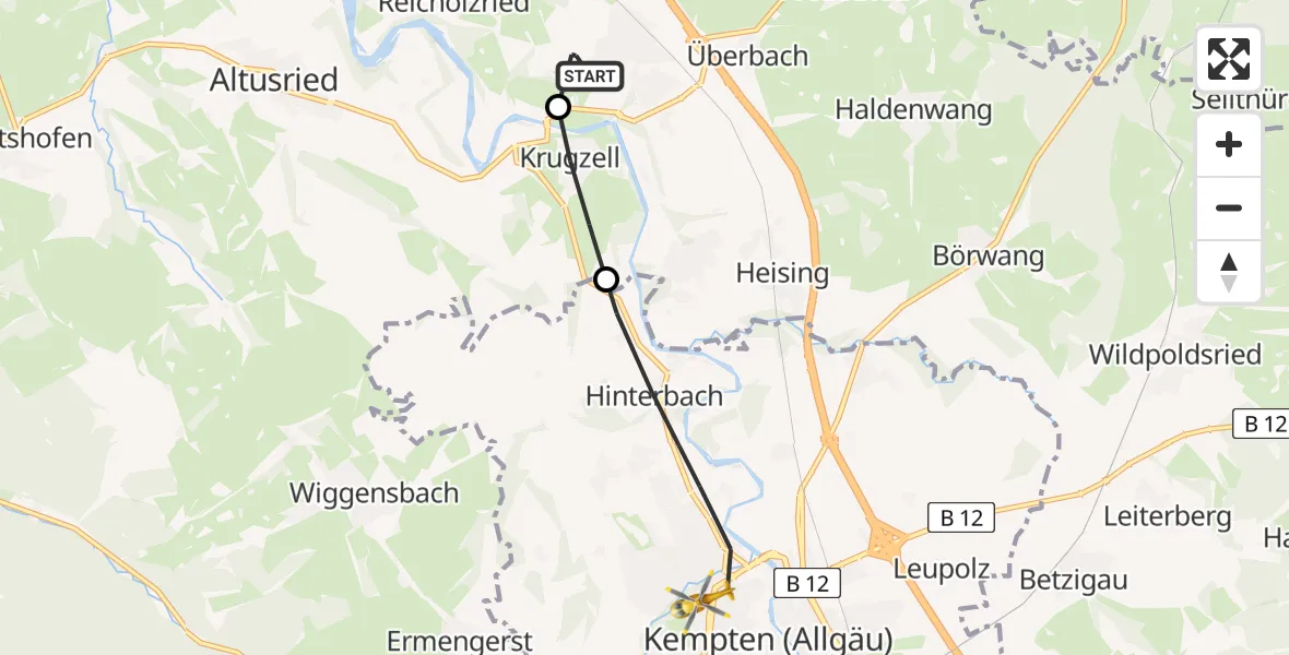 Flugroute Rettungshubschrauber Dietmannsried - Kempten (Allgäu), 29 März 2026, 15:31