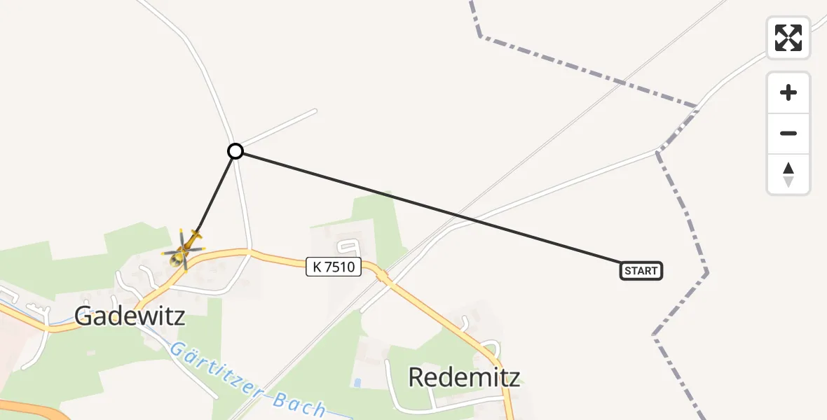 Routekaart van de vlucht: Rettungshubschrauber nach Großweitzschen, Gadewitz