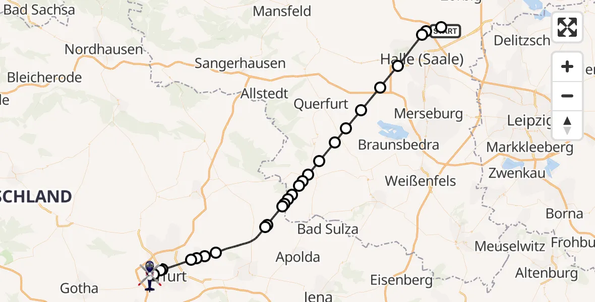 Flugroute Polizeihubschrauber Halle-Oppin Flugplatz - Erfurt-Weimar Flughafen, 29 März 2026, 15:38