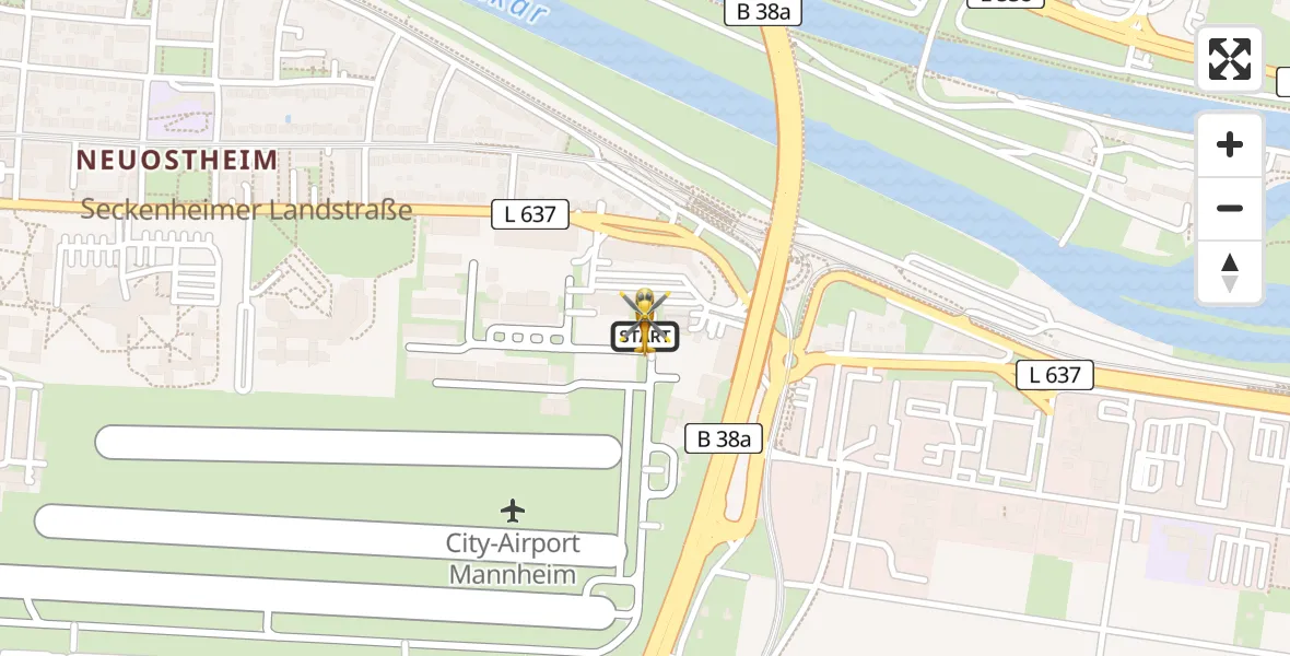 Routekaart van de vlucht: Rettungshubschrauber nach Mannheim-City Flughafen