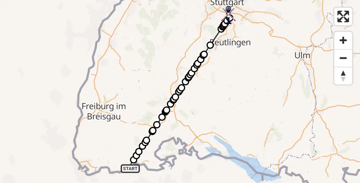 Routekaart van de vlucht: Polizeihubschrauber nach Flughafen Stuttgart