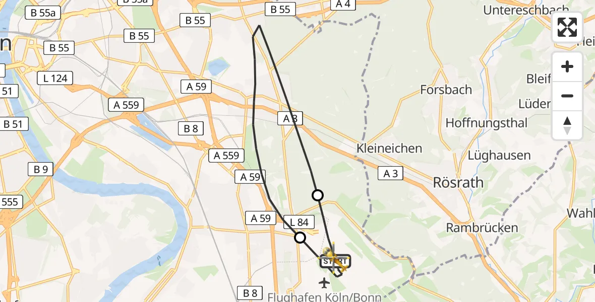 Flugroute Rettungshubschrauber Köln Bonn Flughafen - Köln Bonn Flughafen, 29 März 2026, 15:45