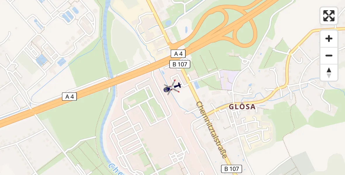 Routekaart van de vlucht: Polizeihubschrauber nach Chemnitz-Glösa Industrial Park Hubschrauberlandeplatz