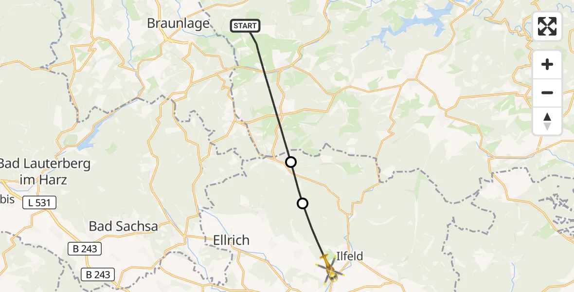 Flugroute Rettungshubschrauber Oberharz am Brocken - Harztor, 29 März 2026, 15:51