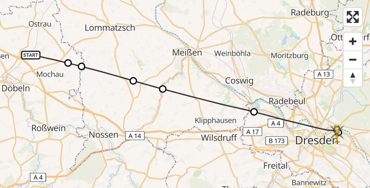 Routekaart van de vlucht: Rettungshubschrauber nach Dresden University Hospital