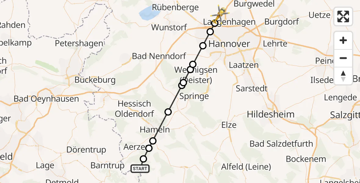 Flugroute Ambulanzhubschrauber Bad Pyrmont - Flughafen Hannover, 29 März 2026, 15:53