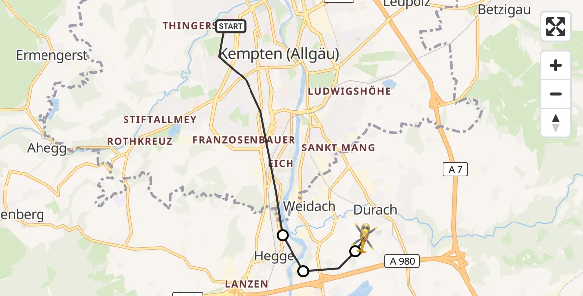 Flugroute Rettungshubschrauber Kempten (Allgäu) - Kempten-Durach Flugplatz, 29 März 2026, 15:59