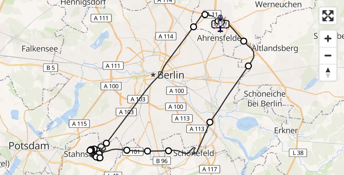 Flugroute Polizeihubschrauber Ahrensfelde Hubschrauberlandeplatz - Ahrensfelde Hubschrauberlandeplatz, 29 März 2026, 16:05