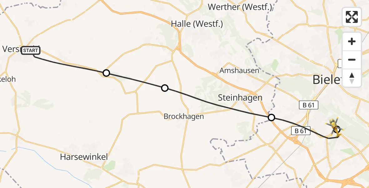 Routekaart van de vlucht: Rettungshubschrauber nach Luftrettungszentrum Bielefeld