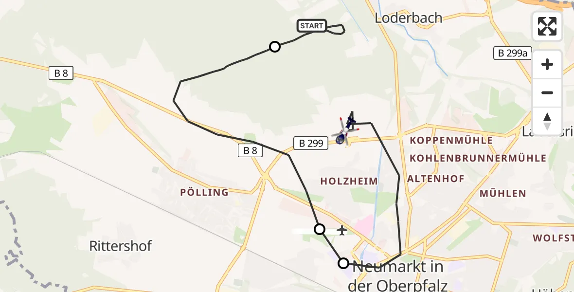 Routekaart van de vlucht: Polizeihubschrauber nach Neumarkt i.d.OPf.