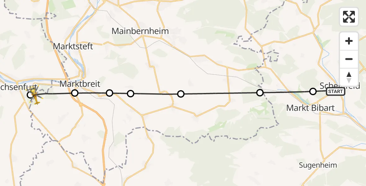 Routekaart van de vlucht: Rettungshubschrauber nach Ochsenfurt Hospital Hubschrauberlandeplatz