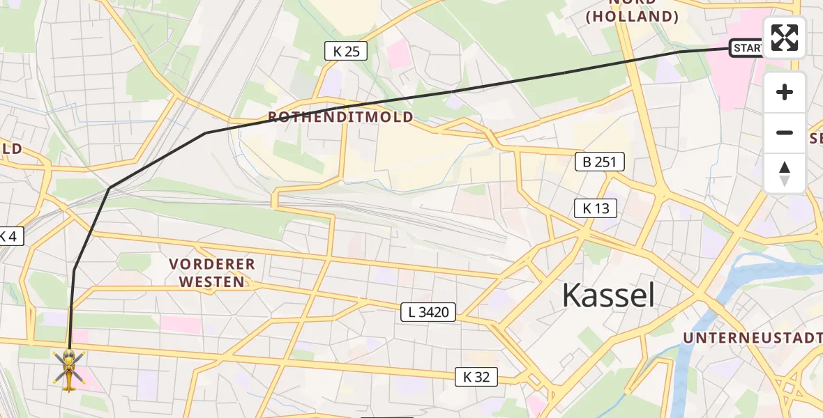 Routekaart van de vlucht: Rettungshubschrauber nach Kassel, Hansteinstraße