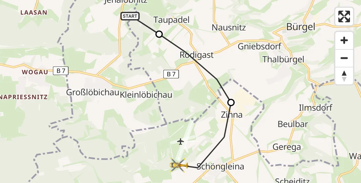Routekaart van de vlucht: Rettungshubschrauber nach Schöngleina, Jenscher Weg