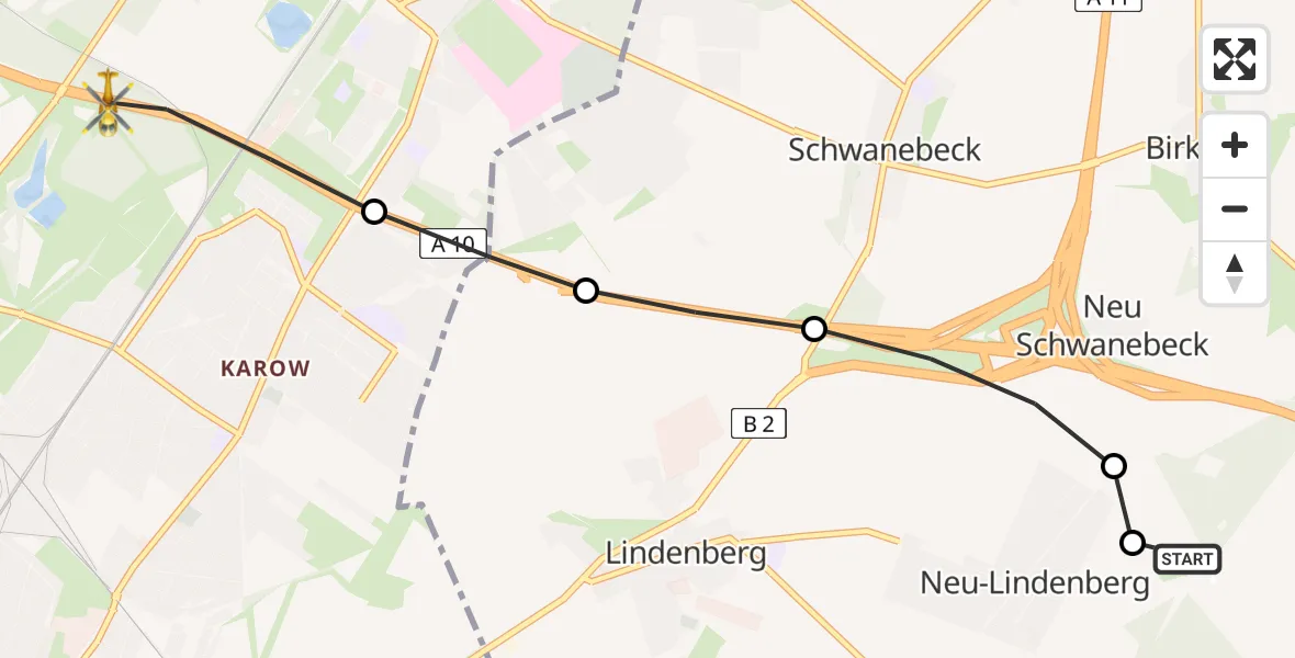 Routekaart van de vlucht: Ambulanzhubschrauber nach Berlin, A 10