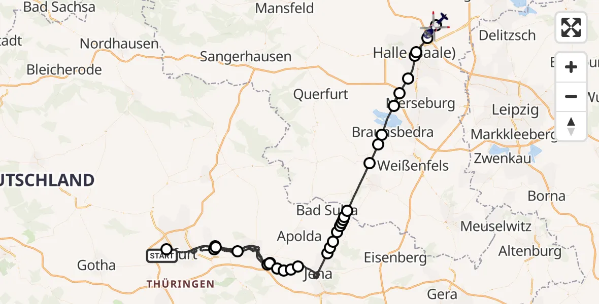 Flugroute Polizeihubschrauber Erfurt-Weimar Flughafen - Halle-Oppin Flugplatz, 29 März 2026, 16:28