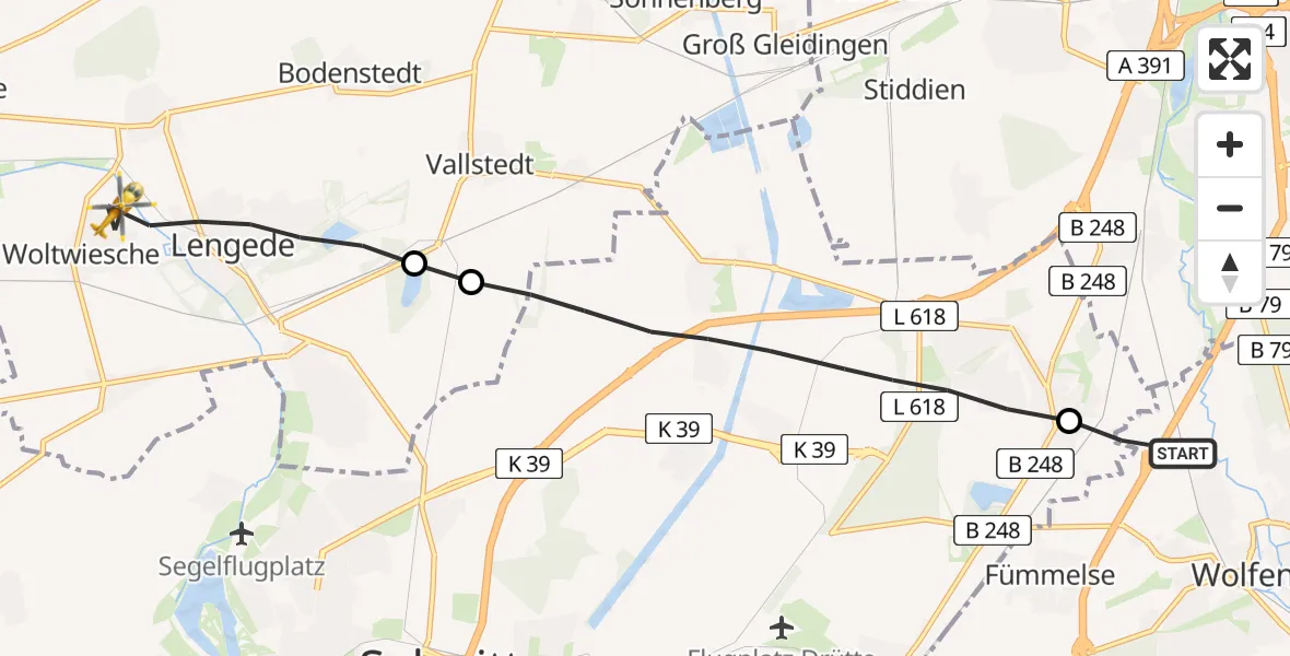Flugroute Rettungshubschrauber Wolfenbüttel - Lengede, 29 März 2026, 16:33